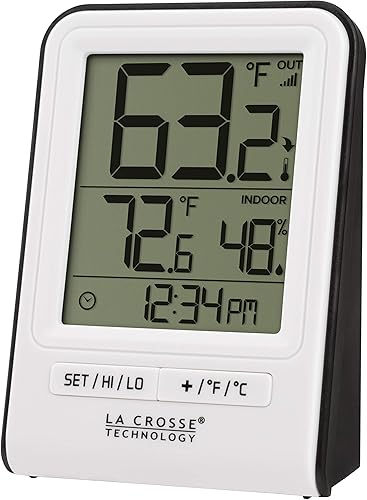 Miniatura 2 de La Crosse Technology Monitor de temperatura inalámbrico para interiores y exteriores con registros de alta/baja, humedad, tiempo de 12/24 horas,