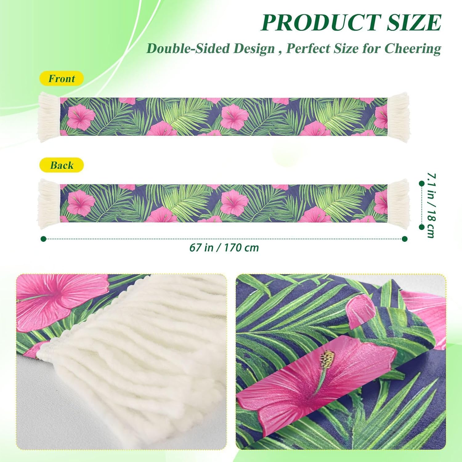 CHIFIGNO Tropical Pink Flowers Sports Fan Scarf for Soccer Games, Soft Polyester Sweat Towel Wrap with Fringe Ends, Quick Dry Cheering Scarf