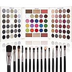 Black Grey Eyeshadow Makeup Palette + 15 Brushes Set, 86 Colors Matte Glitter Highly Pigmented Long Lasting Eye shadow, Blush, Contour, Highlighter All in One Make Up Kit for Halloween & Daily Use