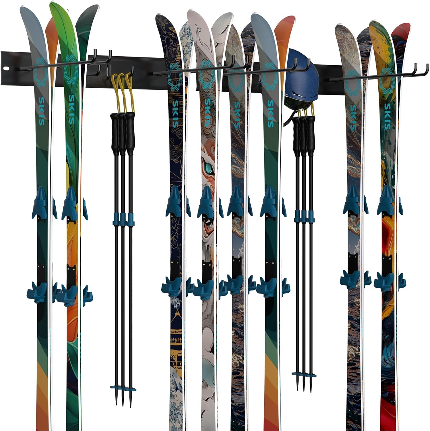 EVERHANGER Wall Mount Ski Rack for Garage, Ski Storage Hangers for Indoor/Outdoor, Wall Ski Holder Holds Up to 8 Pairs of Skis
