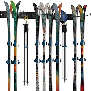 EVERHANGER Wall Mount Ski Rack for Garage, Ski Storage Hangers for Indoor/Outdoor, Wall Ski Holder Holds Up to 8 Pairs of Skis