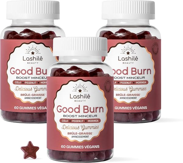 Lashilé Beauty Good Burn – Gummies Minceur Combustion des Graisses – Cola, Pissenlit, Moringa, Vitamine C, Zinc – Vegan Sans Sucres – 3 Mois - 180 Gummies - 1
