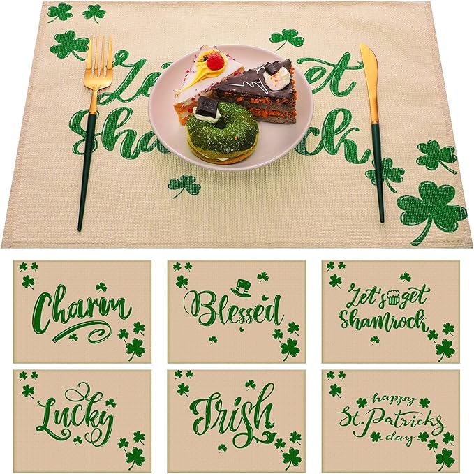 6 Pieces St. Patrick's Day Placemats Set Buffalo Plaid
