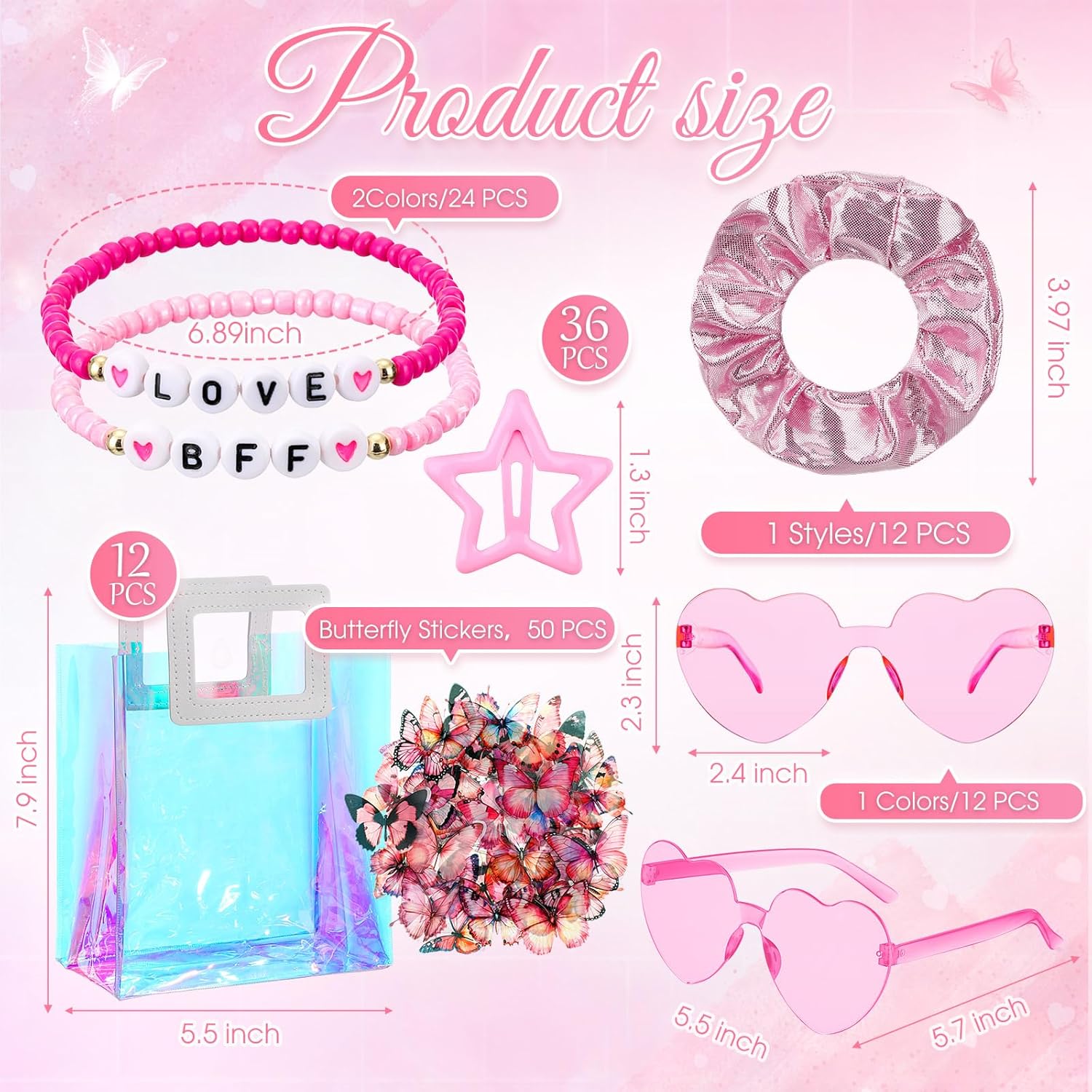 Geiserailie 146 Pcs/12 Set Kpop Party Favors Friendship Gifts Include Bead Bracelets Heart Sunglasses Scrunchies Clips Stickers Gift Bags for Popular Singer Party Favors Y2k Fans Birthday(Pink)