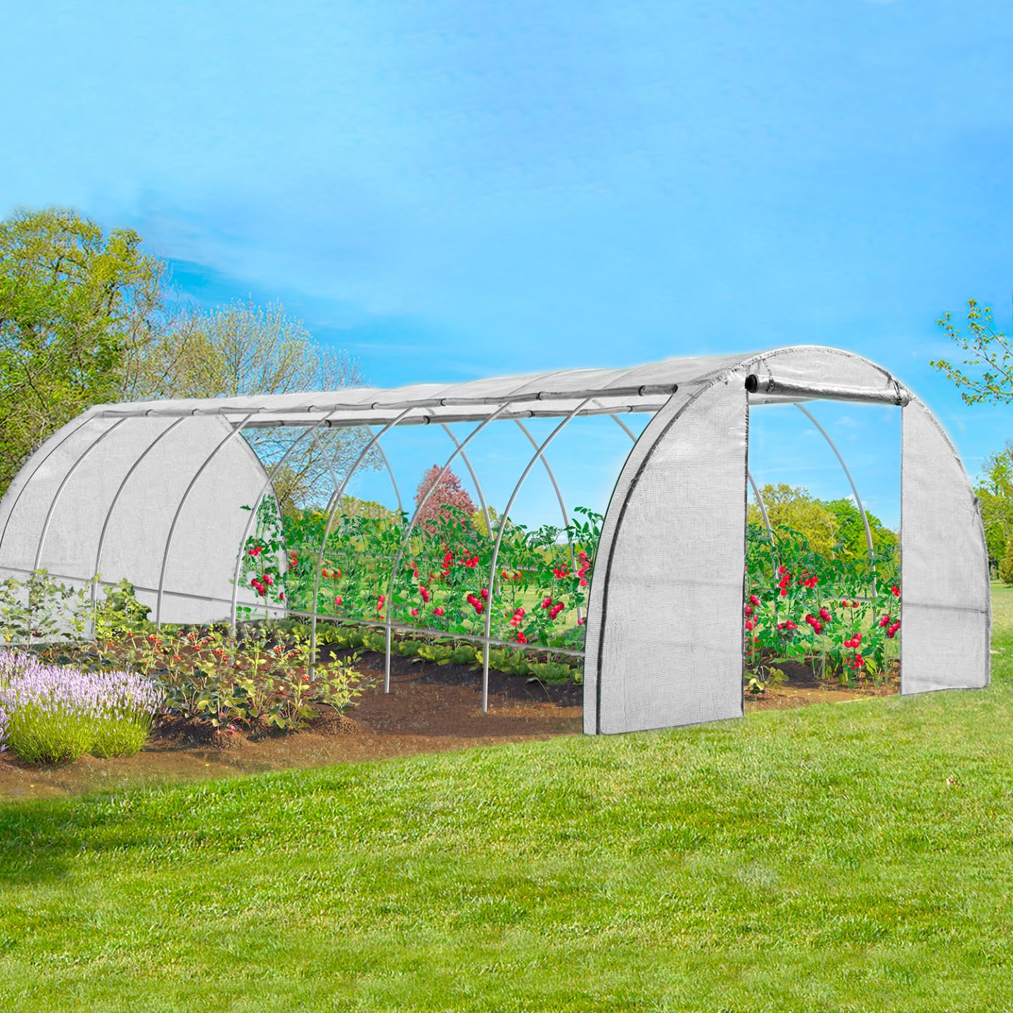 IDMarket - Serre Tunnel de Jardin 4 Saisons 24M² Blanche Gamme maraîchère des Andes 8x3M