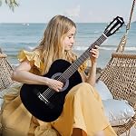 VEVOR Classical Guitar, 38 Inch, Wood Classical Guitar Starter Kit for Beginners, with Nylon Strings, Gig Bag, Strap, Tuner, Extra Strings, Picks, Capo, Basswood, for Teenagers Adults Students, Black