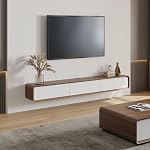 POVISON Floating TV Stand with Storage Modern TV Wall Mounted TV Console,Fully-Assembled TV Cabinet,Solid Wood Entertainment Center 62.99" Darkwood&Black with LED Lights