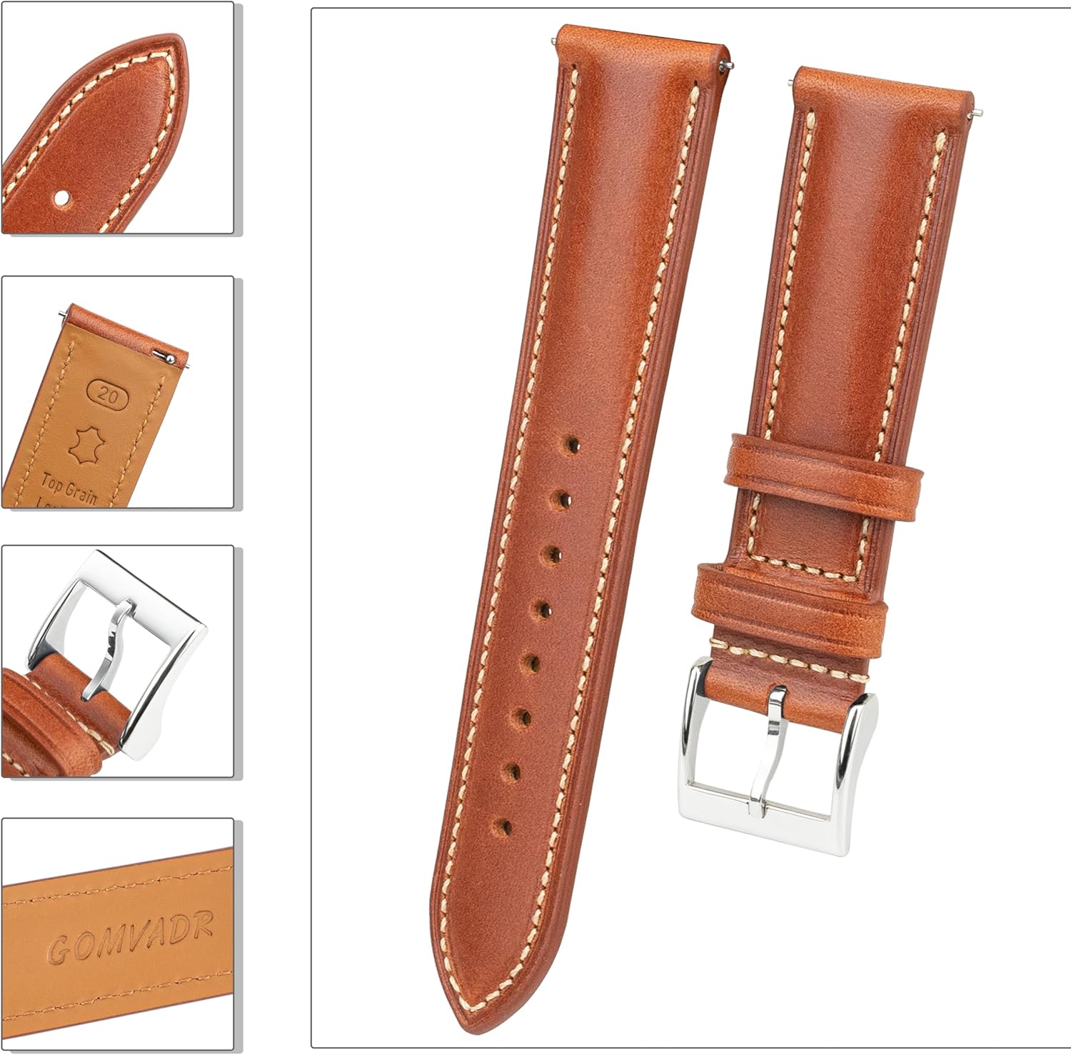 Tuscany Italian Leather Watch Band, Full Grain Vegetable Tanned Genuine Leather Strap, Quick Release Replacement Watch Band for Men and Women, Thick Soft Vintage18/19/20/21/22/24mm