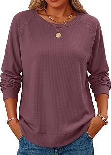 ANRABESS Long Sleeve Shirts for Womens Waffle Knit Tunic Tops | Cozy Crew Neck Loose Fit Blouse with Side Slits, Casual Wear & Leggings, Office & Daily Wear, Fall & Winter Clothing