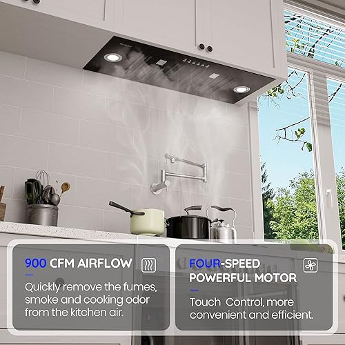 Miniatura 2 de Range Hood Insert, EKON NAB01-30IN Black 900CFM Built-in Range Hoods DuctedDuctless with 4-Speed Soft Touch Panel ControlDishwasher-safe Filters,