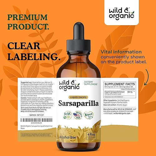 Miniatura 9 de Wild & Organic Tintura de zarzaparrilla, gotas de desintoxicación hepática con raíz de sarzaparilla, suplemento de apoyo hepático, raíz de