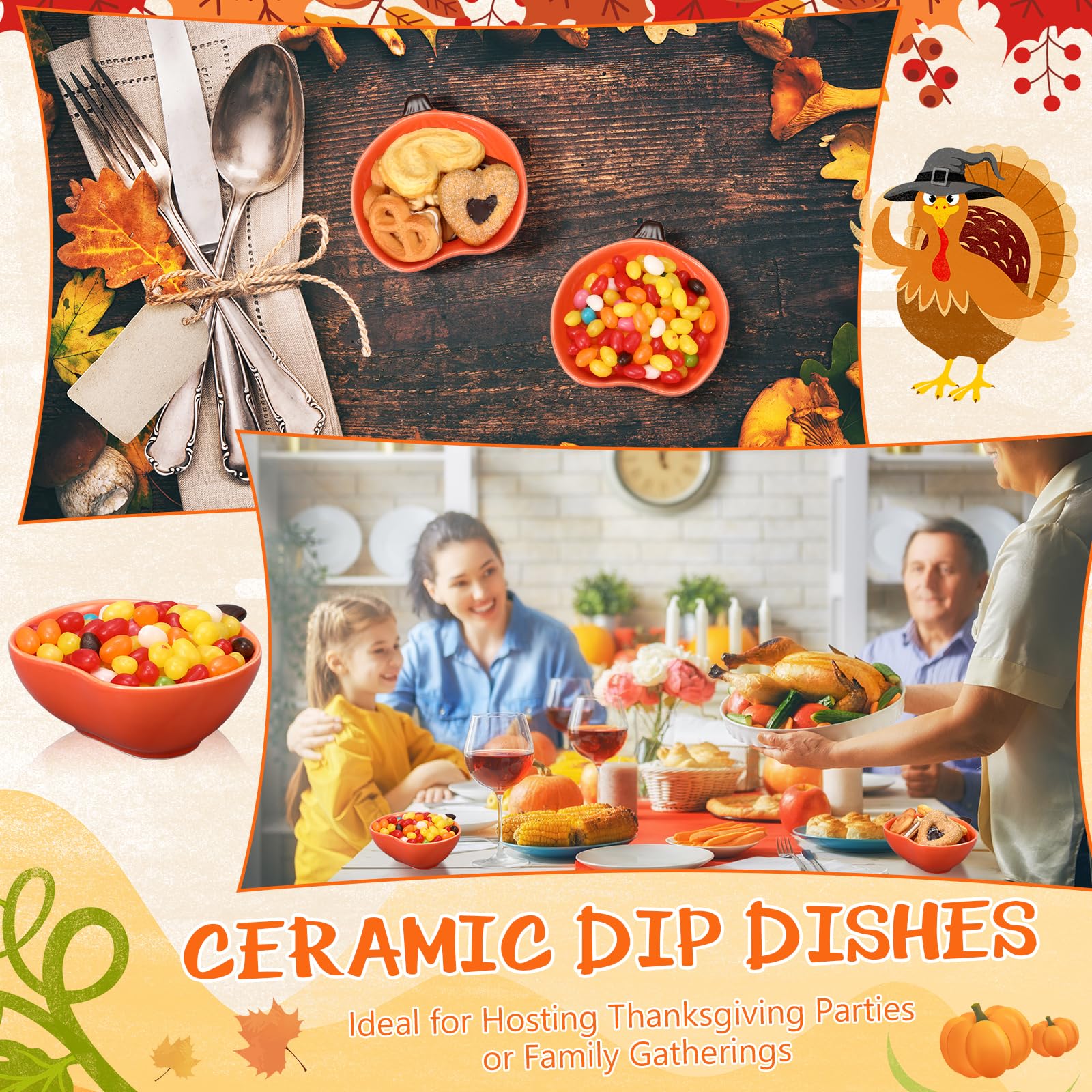 12 ramequines de otoño de 6 onzas, aptos para horno, ramequines de cerámica de calabaza, platos pequeños para crema, plato para hornear calabaza, platos de cuenco con forma de calabaza para cocina,