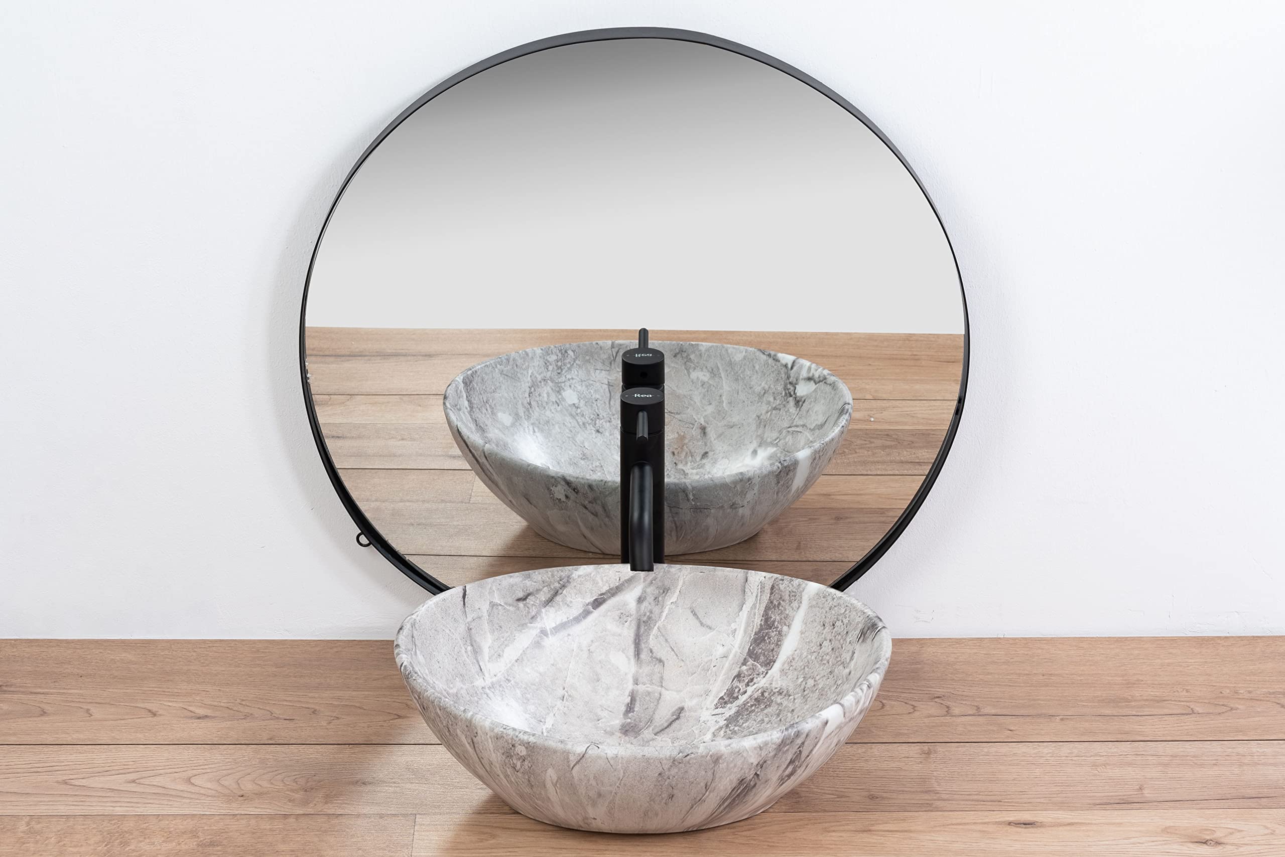 VBChome Lavabo de cerámica de 41 x 35 cm, diseño de piedra, mármol gris, pequeño lavabo para invitados, modelo 2