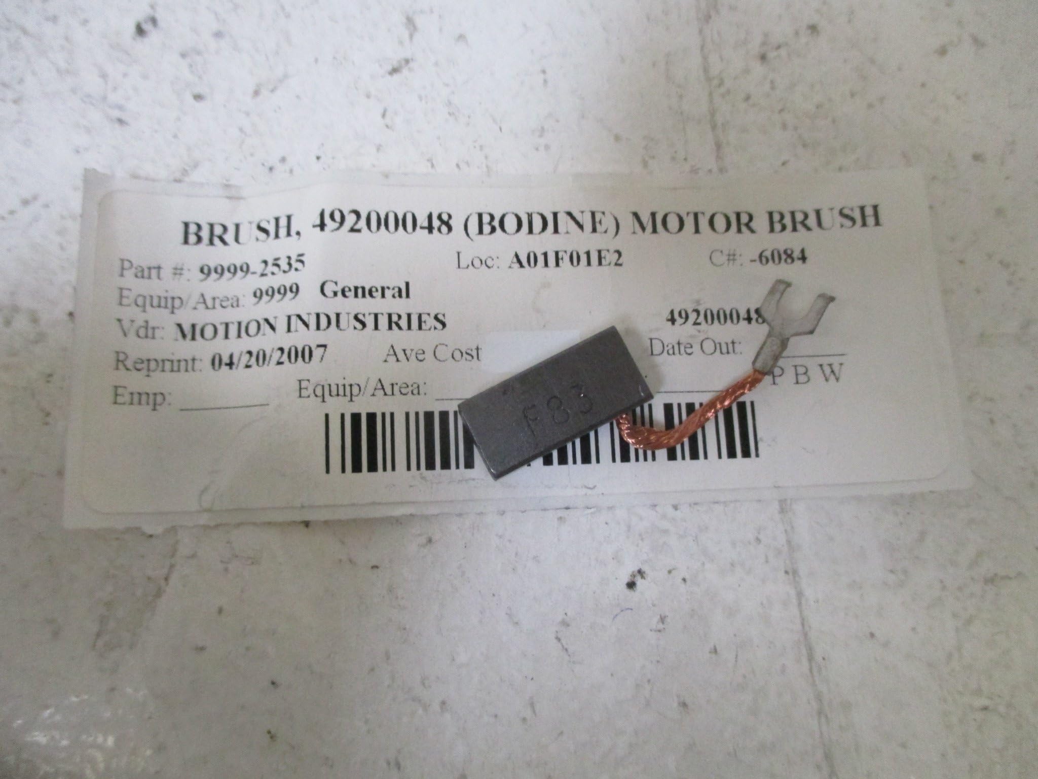 BODINE ELECTRIC 492-00048 for 42A PMDC GEARMOTORS/MOTORS, PRICE PER INDVIDUAL, BRUSH