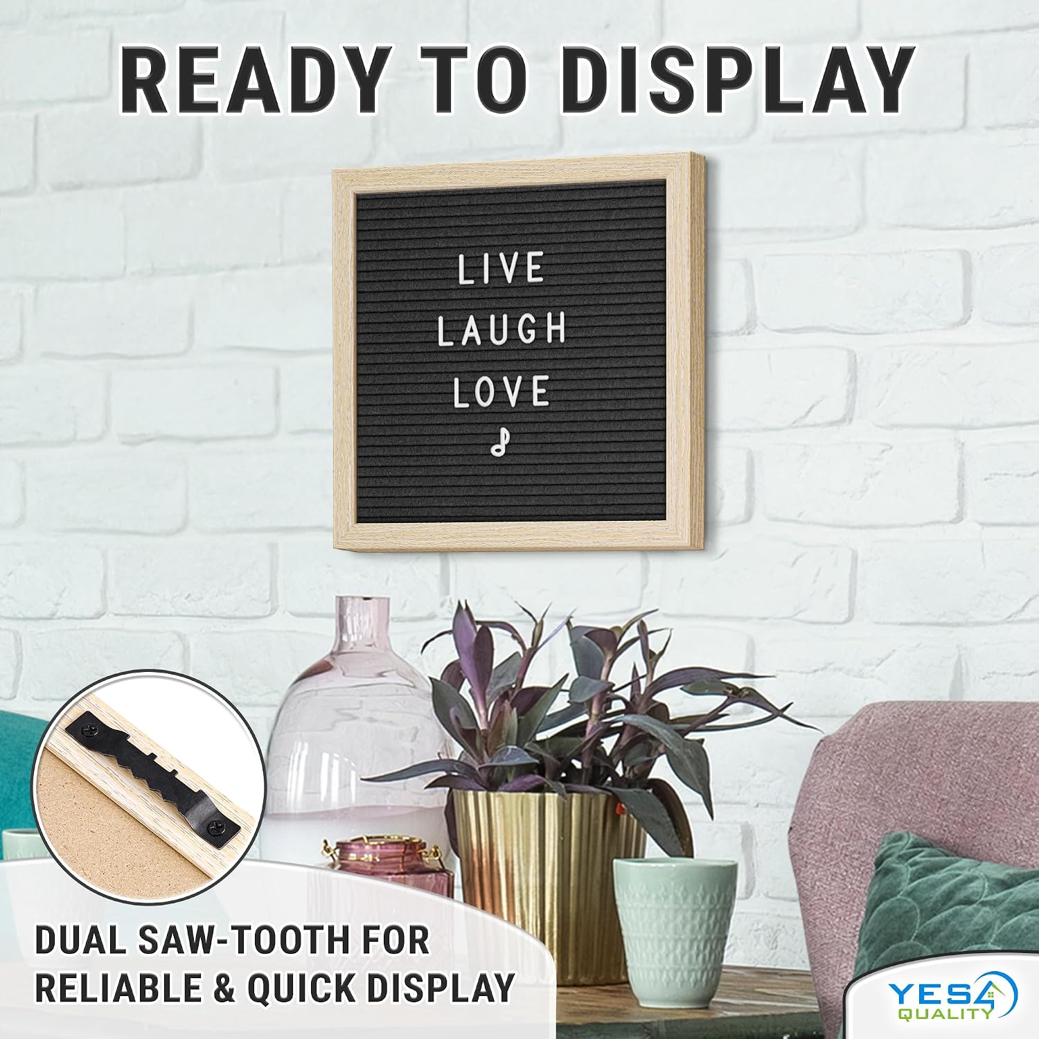 Felt Letter Board - 10x10”, Black - 170 Letters, Numbers & Emojis for Celebrations & Announcements - Customizable Message Letterboard w/Wooden Frame for Home Decor & Office Use - by Yes4Quality thumbnail