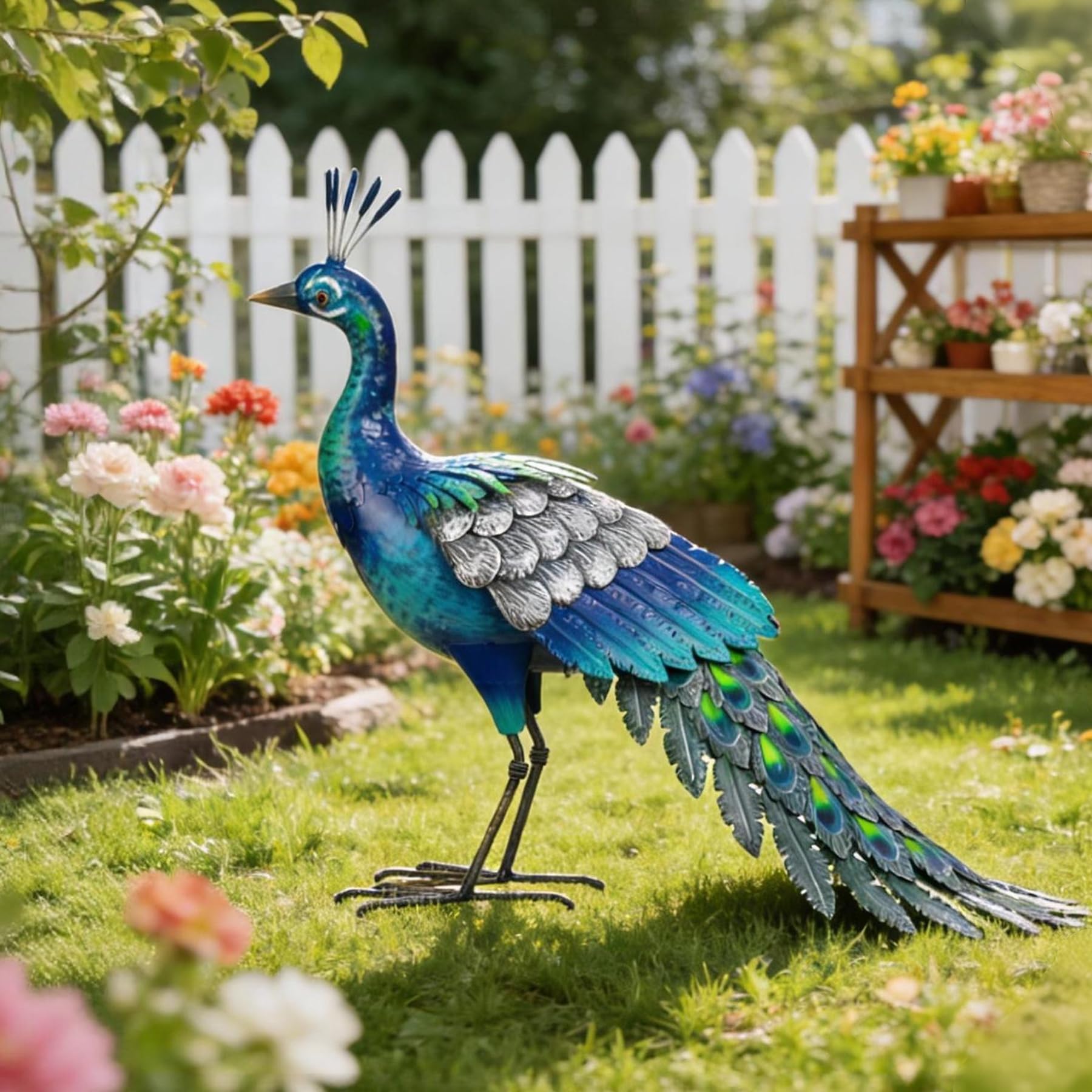 chisheen Metal Peacock Statue Garden Decor Yard Art Sculpture Outdoor Decoration for Lawn,Patio,Backyard,Birthday Housewarming Gifts for Women,Mom,Grandma (Blue)