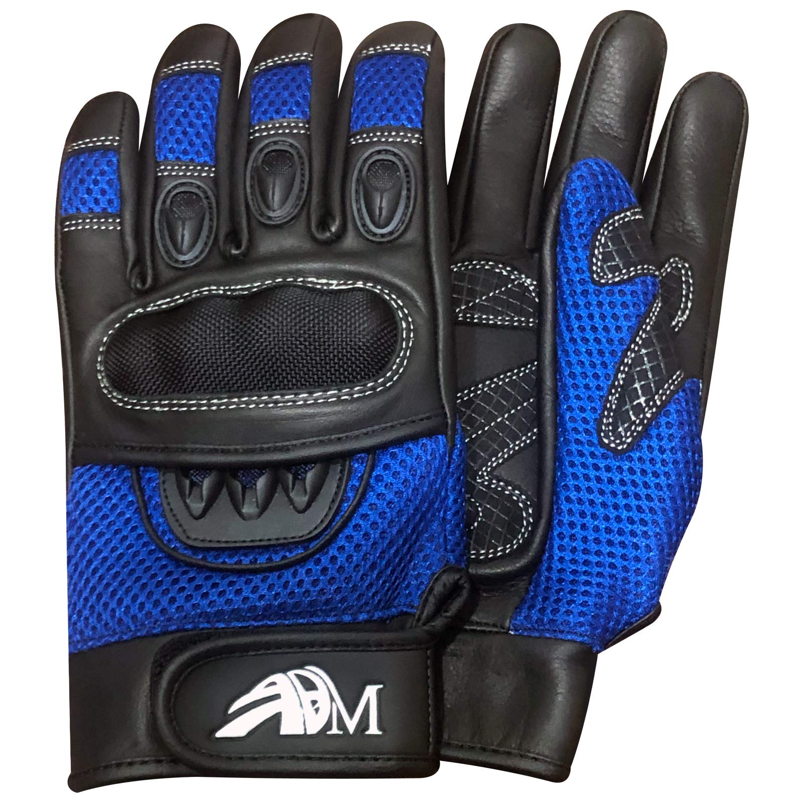 Ultimate Pro-biker Cow Analine Leather Sports Motorcycle Motorbike Full Finger Summer Mountain Bicycle Riding Sports Gloves for men’s 9001 (Black-Blue, XXL)