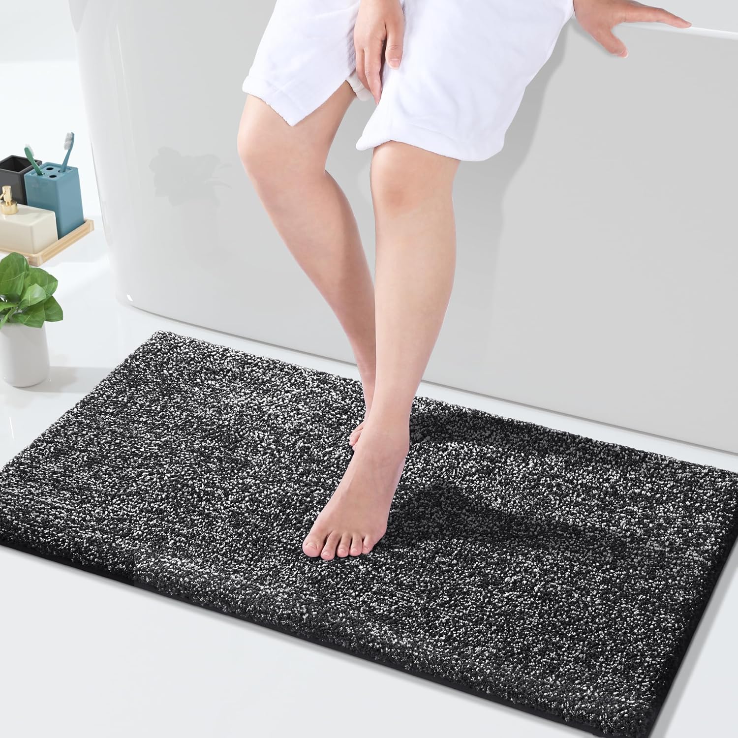 Yimobra Large Bathroom Rugs Non Slip Washable 36x24,Soft Absorbent Microfiber Bath Mat,Dual-Tone Decor Rug with Rubber Backing for Bathroom Floor,Tub and Shower, Home Essentials,Black and White