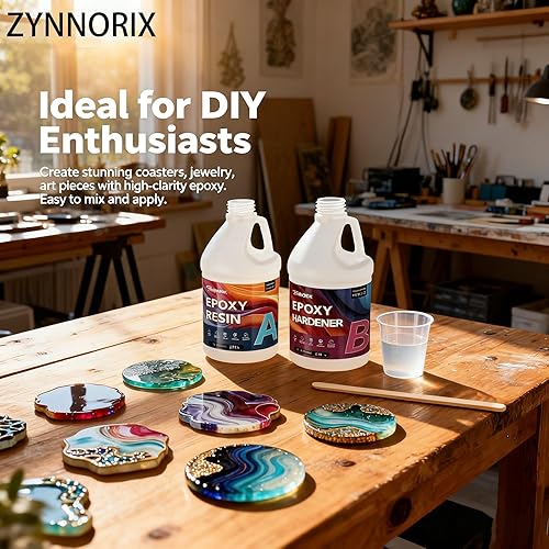 Miniatura 7 de Resina epoxi ZYNNORIX 2 galones, resistente a 3×UV, autonivelante, mejor para bricolaje, arte, mesa de río, madera, flores, moldes de fundición,