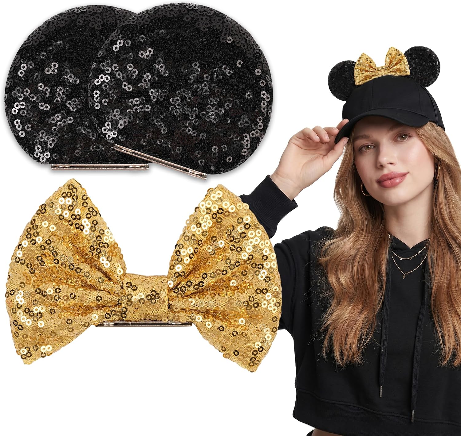zhezesmila Magnetic Mouse Ears with Magnetic Bows - 3.5'' Clip Mouse Ears Cap Accessories for Holiday Outfits Party Costume