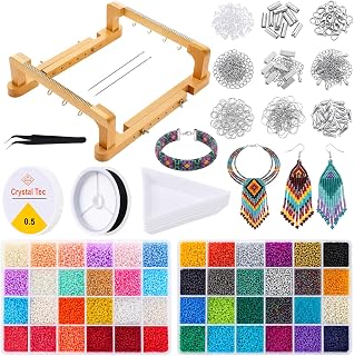 SiliFine Adjustable Bead Loom Kit Wood Loom Beading Supplies 24000pcs 2mm Glass Seed Beads 48 Colors Jewelry Making Accessories for Adults DIY Bracelets Necklaces Earrings Crafts