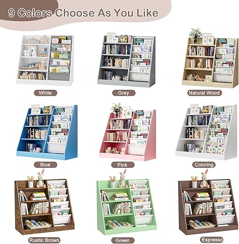 Miniatura 135 de Estantería de madera rosa de 4 niveles para niños, estantería de 5 capas, estante para libros de almacenamiento para bebés, organizador de juguetes