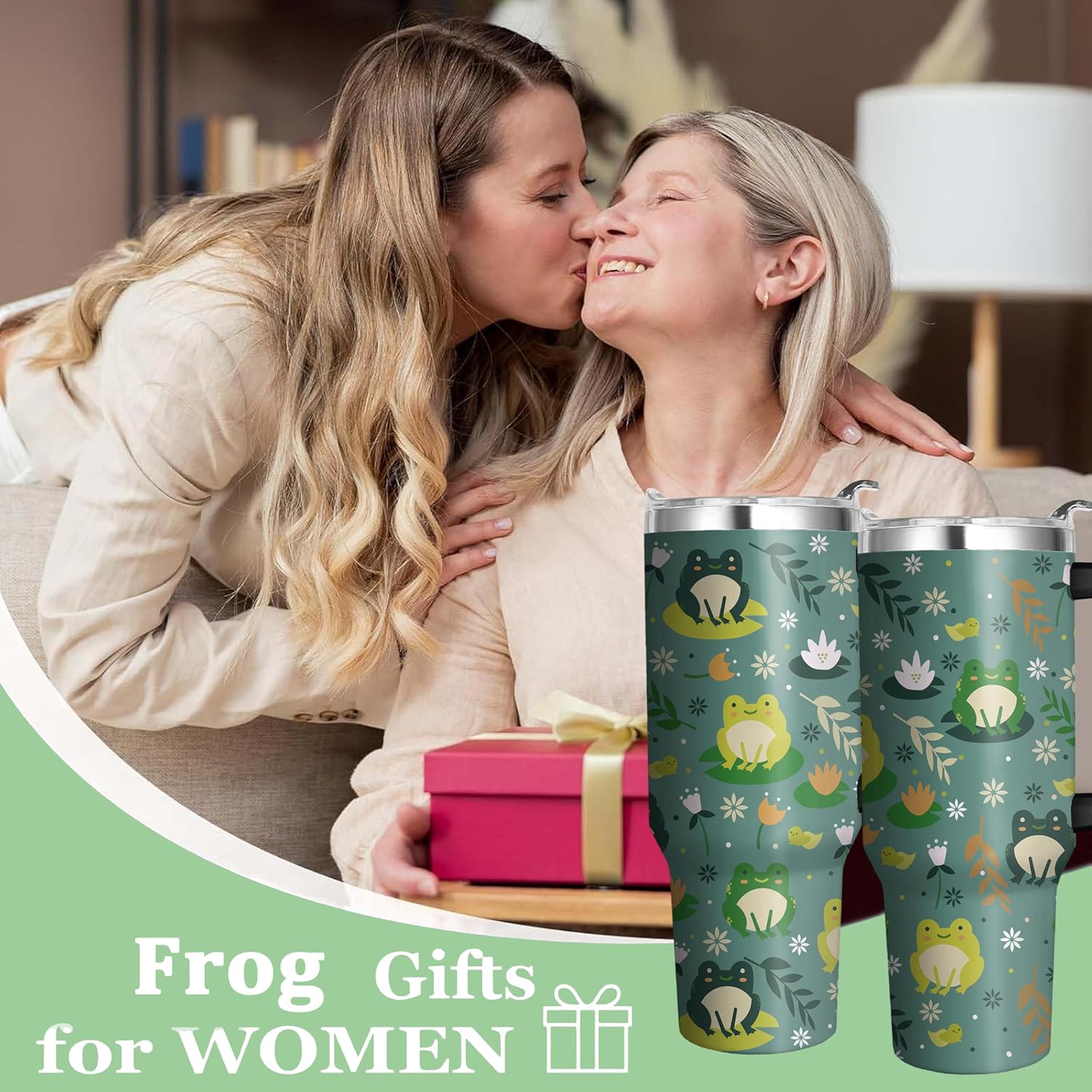 40 Oz Frog Tumbler with Handle and Straw, Double Wall Stainless Steel Frog Cup, Frogs Coffee Mug Keeps Drinks Cold & Hot Gifts for Women Mom Friends for Birthday, Chrismas, Thanksgiving - Image 7