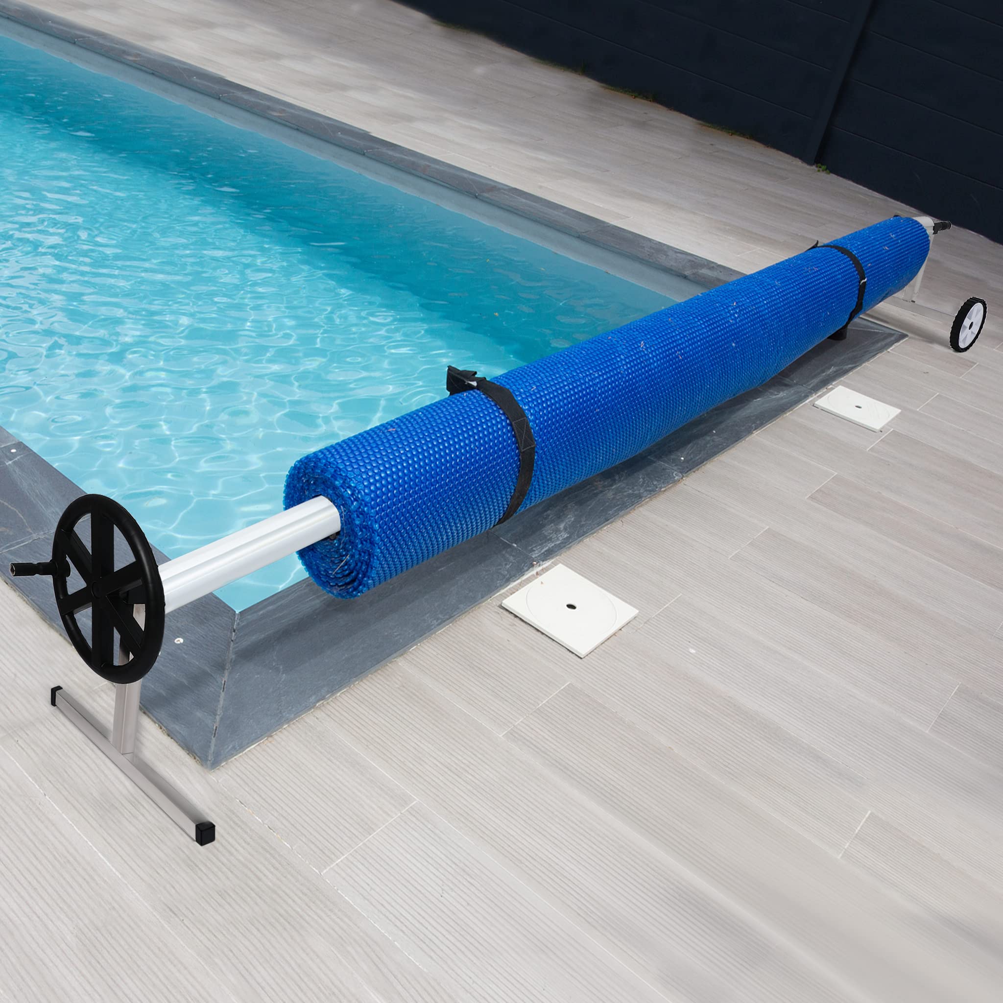 YUENFONG Sistema Enrollable móvil de Acero Inoxidable para Lona Solar, Lonas de Piscina, Enrollable móvil Ajustable, con Ruedas y Correas, Material Resistente a la Intemperie (3m-5,70m)