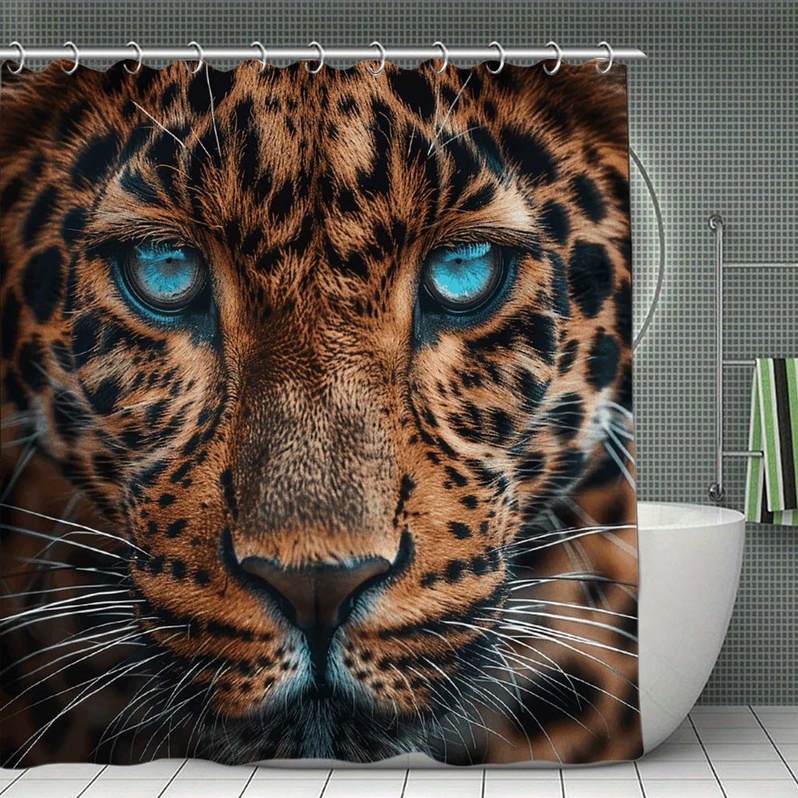 FekiLoot Leopard Face Shower Curtain Minimalist Aesthetic Bath Curtain with Hooks Simple Water Resistant Bathroom Shower Curtains Cute Blackout Privacy Curtains Cloth Curtain