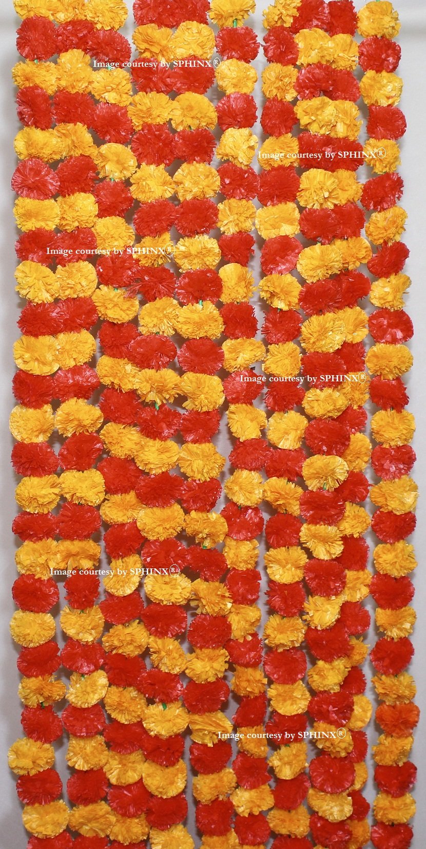 Sphinx Artificial Marigold Fluffy Flowers Garlands For Decoration - Pack Of 5 (Light Orange & Rani Pink)