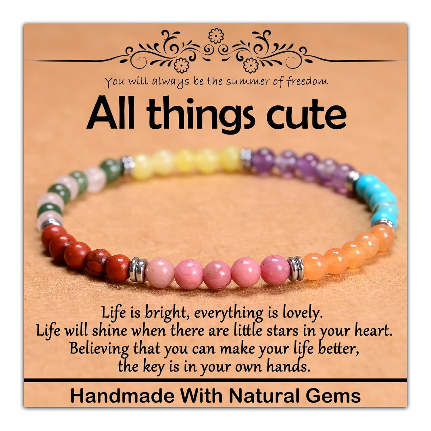 4mm Natural Healing Gemstone Bracelet Handmade Yoga Stretch Elastic Bracelet Stress Relief Crystal Jewelry for Men and Women (4mm All things cute) (4mm All things cute) Thumbnail