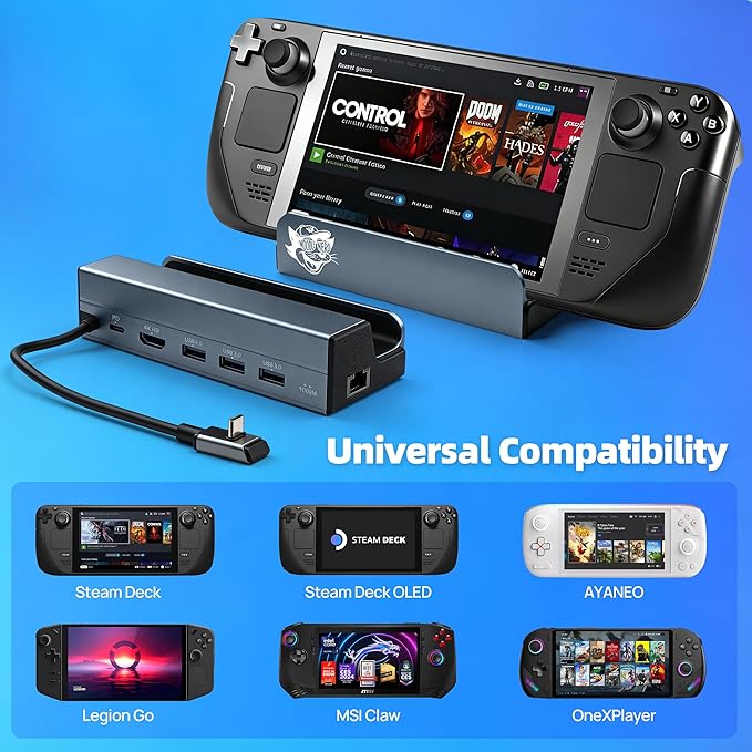 Steam Deck Dock 6-en-1 USB-C Hub 4K@60Hz HDMI Ethernet PD 90W miniatura 4