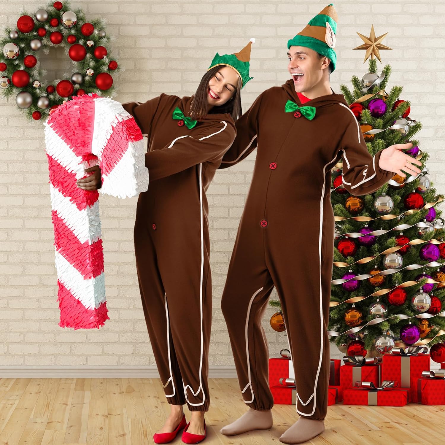 Geyoga Gingerbread Man Costume for Adults Christmas Gingerbread Man Outfit Suit Unisex Character Costume - Image 2