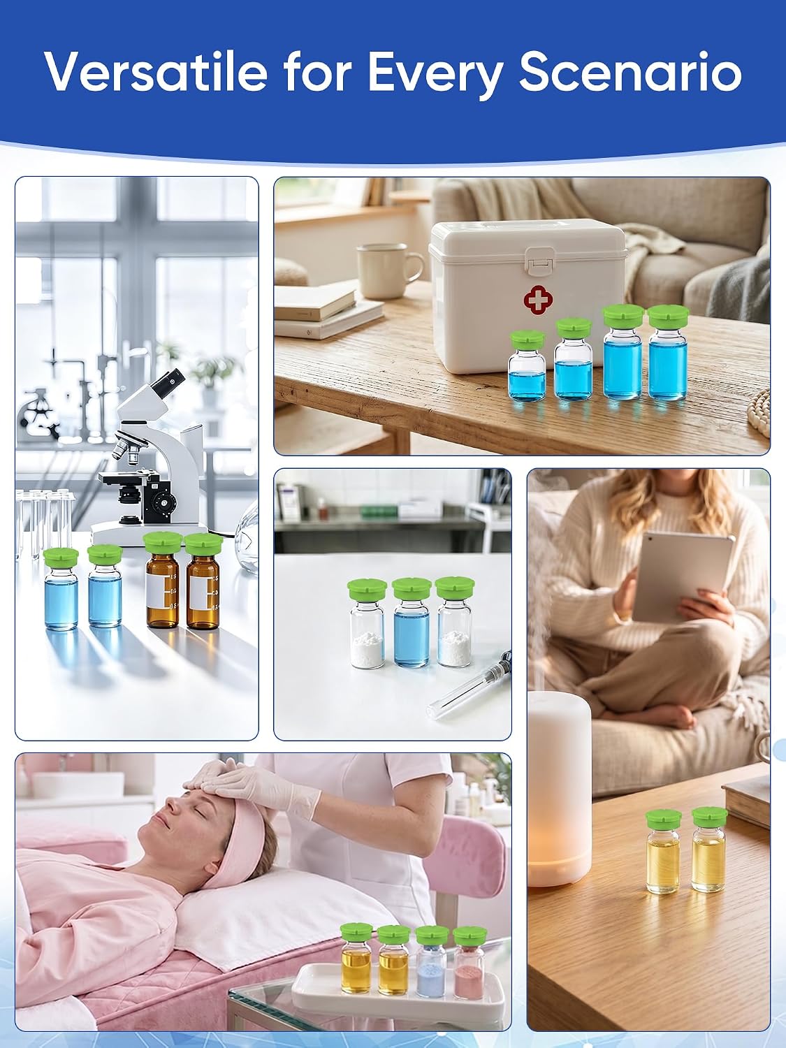 3ml & 5ml Vial Caps, Peptide Vial Caps, Silicone Cap, (20 +20) PCS, Green