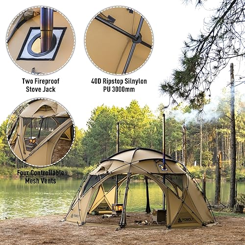 Miniatura 5 de POMOLY Tienda de campaña con cúpula para campamento, tienda de campaña caliente, Sphere X8 Lite, independiente, grande, familiar, para estufa de