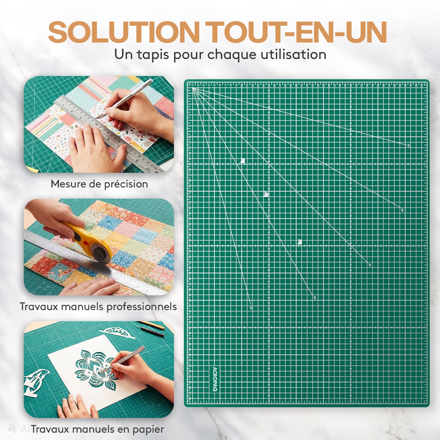 ACROPAQ Tapis de Decoupe A2 - Auto-Réparateur, A2 (60 x 45 cm), 5 Couches de protection pour vos meubles, Avec grilles et repères d'angle sur les deux faces - Tapis de Bricolage, Tapis decoupe
