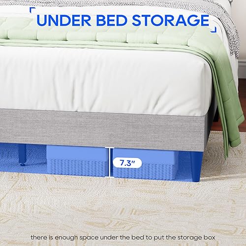 Miniatura 12 de PayLessHere Base de cama tapizada tamaño Queen totalmente tapizada con cabecera de tela, listones de madera, no necesita somier, diseño