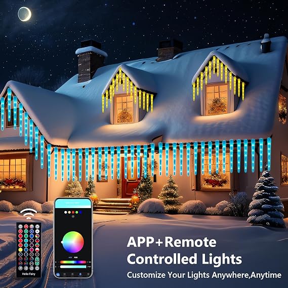 Smart Icicle Lights Outdoor Waterproof, 33FT 20Tubes 100LEDs Christmas Lights, Remote & App Control with 16 Millions Colors and 105 Color Modes, for Holiday,Roof,Tree,Patio,Xmas Decor