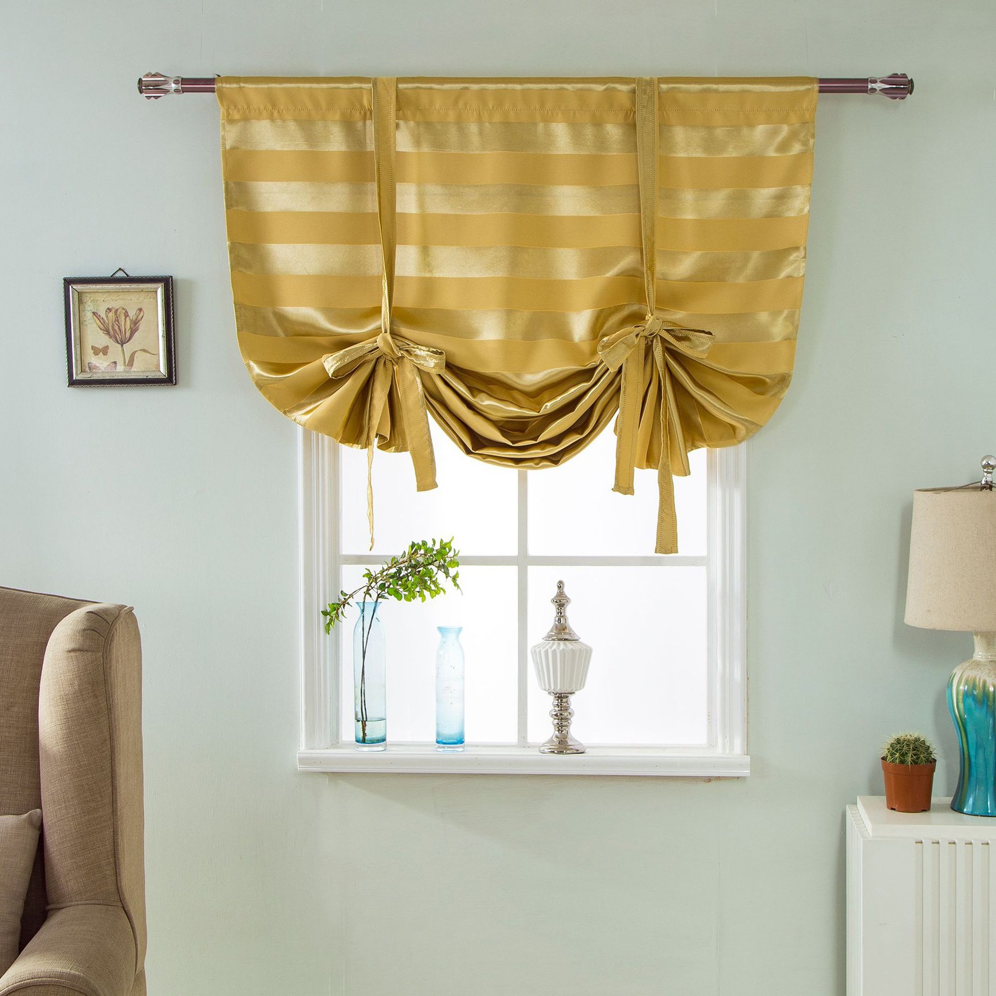 Thinkbay 1 x Opaque Roman Blind Beautiful Roman Curtains with Ribbon Curtains BxH 100x160cm yellow