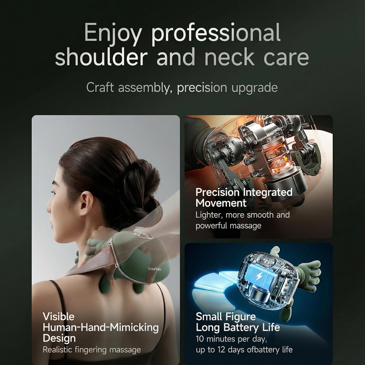 2026 Siaasoo Neck Massager with Hands-3-Level Adjustable Intensity, (Genuine OEM- Patent Pending)-Shiatsu Neck and Back Massager, Electric Deep Tissue 4D Kneading Massage, Bionic Relaxation Massager