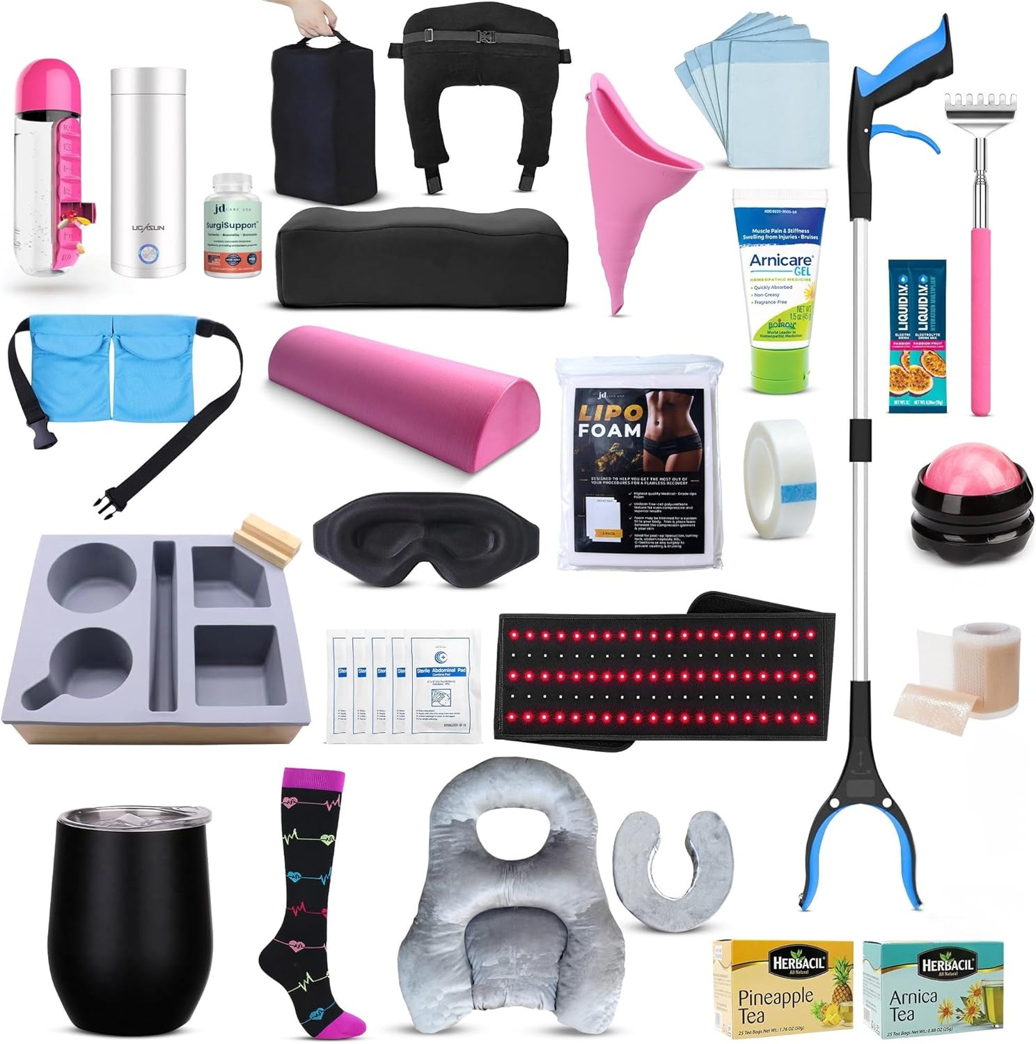 Ultimate BBL Surgery Supplies Kit - Red Light Therapy Wrap, BBL Face Down Pillow (51 Piece Set) – Premium Post BBL Recovery Package for Comfort and Scar Care