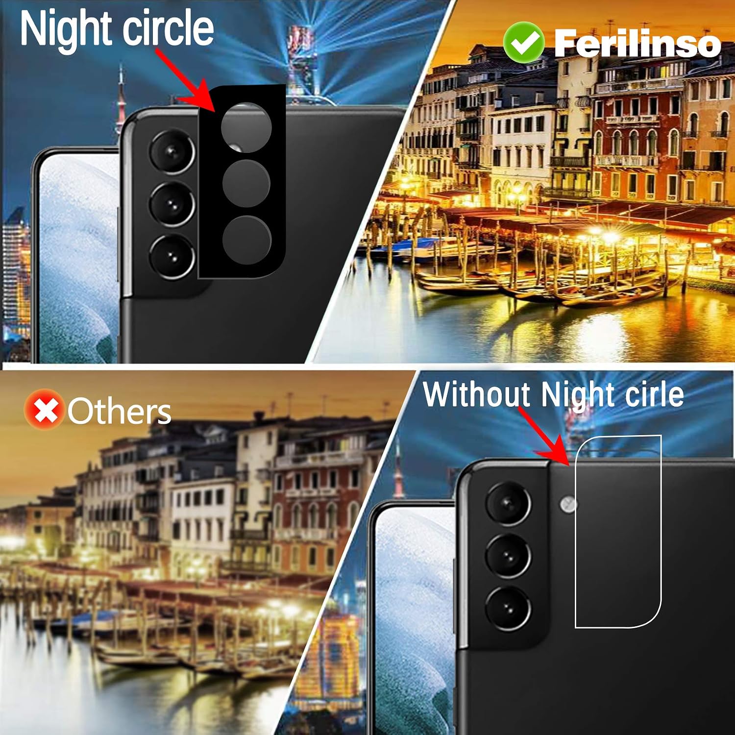 [4 Pack] Ferilinso 2 Pack Screen Protector for Samsung Galaxy S21+ Plus 5G with 2 Pack Camera Lens Protector [100% Support Ultrasonic Fingerprint Unlock-Super Fast] [Tempered-Glass] [Case Friendly]