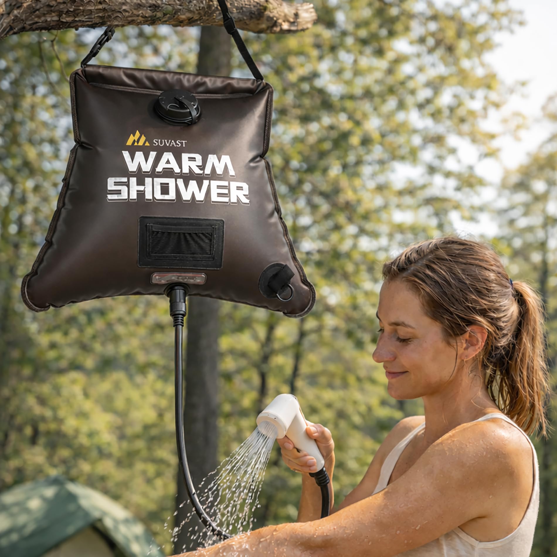 Sac de douche solaire, 15 l, douche solaire portable en TPU pour le camping et le nettoyage en plein air, avec tuyau et sac de transport