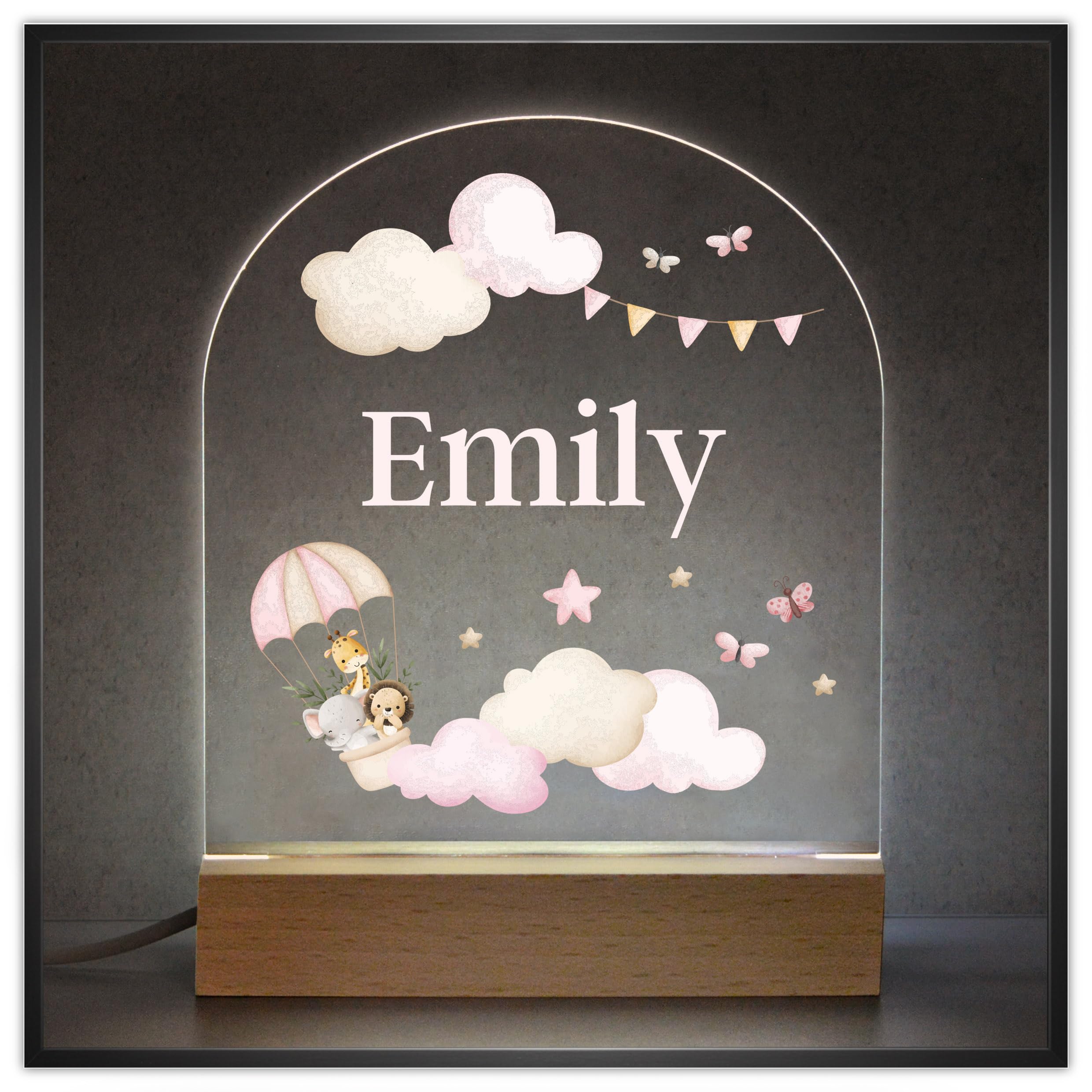 Beecreative Personalised Baby Girl Nursery Night Light - Custom LED Sleep Lamp with Any Name - Newborn Girls Gifts