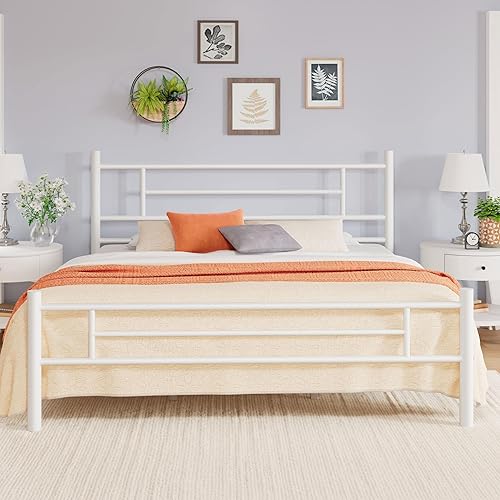 Miniatura 11 de Allewie - Base de cama de plataforma metálica tamaño Queen de 14 pulgadas con cabecera y estribo, almacenamiento debajo de la cama, soporte de