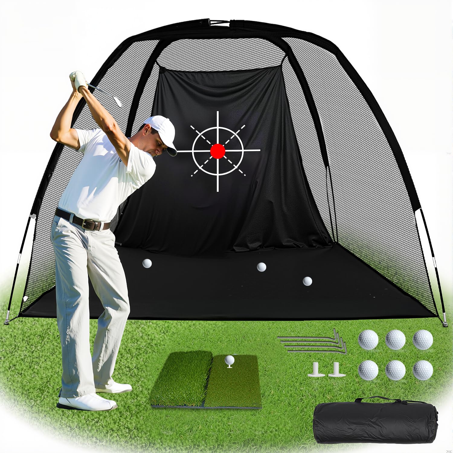 Kapler Red de práctica de golf, red de golf de 7 x 6 x 10 pies, red de conducción de golf, accesorios de golf profesionales con bolsa de transporte para red de golf en interiores y exteriores