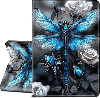 Case for All-New Amazon Fire HD 10 Tablet 13th Generation 10.1", 2023 Release-Slim PU Leather Adjustable Stand Smart Cover with Auto Wake/Sleep,Blue Dragonfly