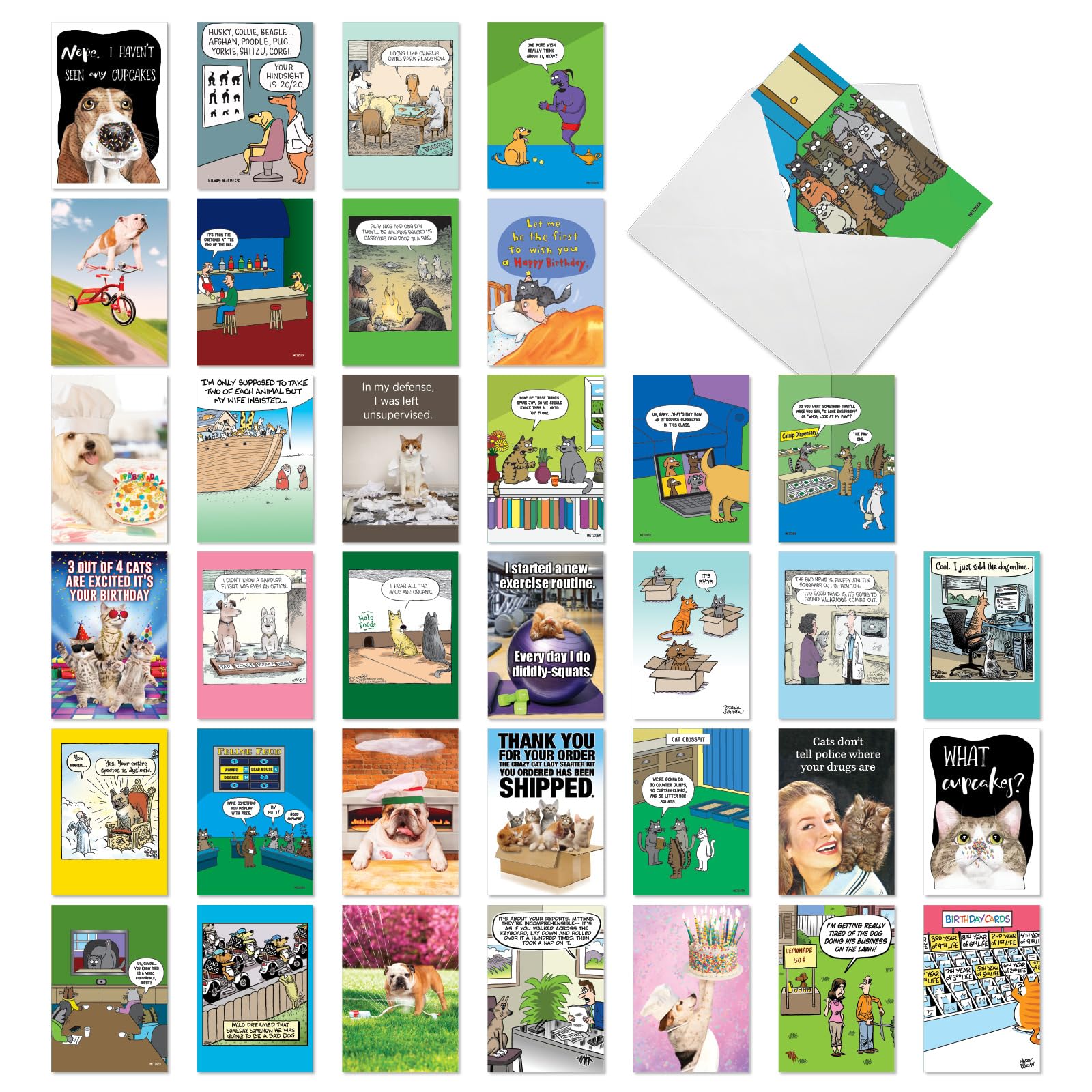 NobleWorks36 Assorted Box Set Funny Birthday Greeting Cards w/5 x 7 Inch Envelopes (36 Designs, 1 Each) Bday Pet Party AC10799BDG-B1x36