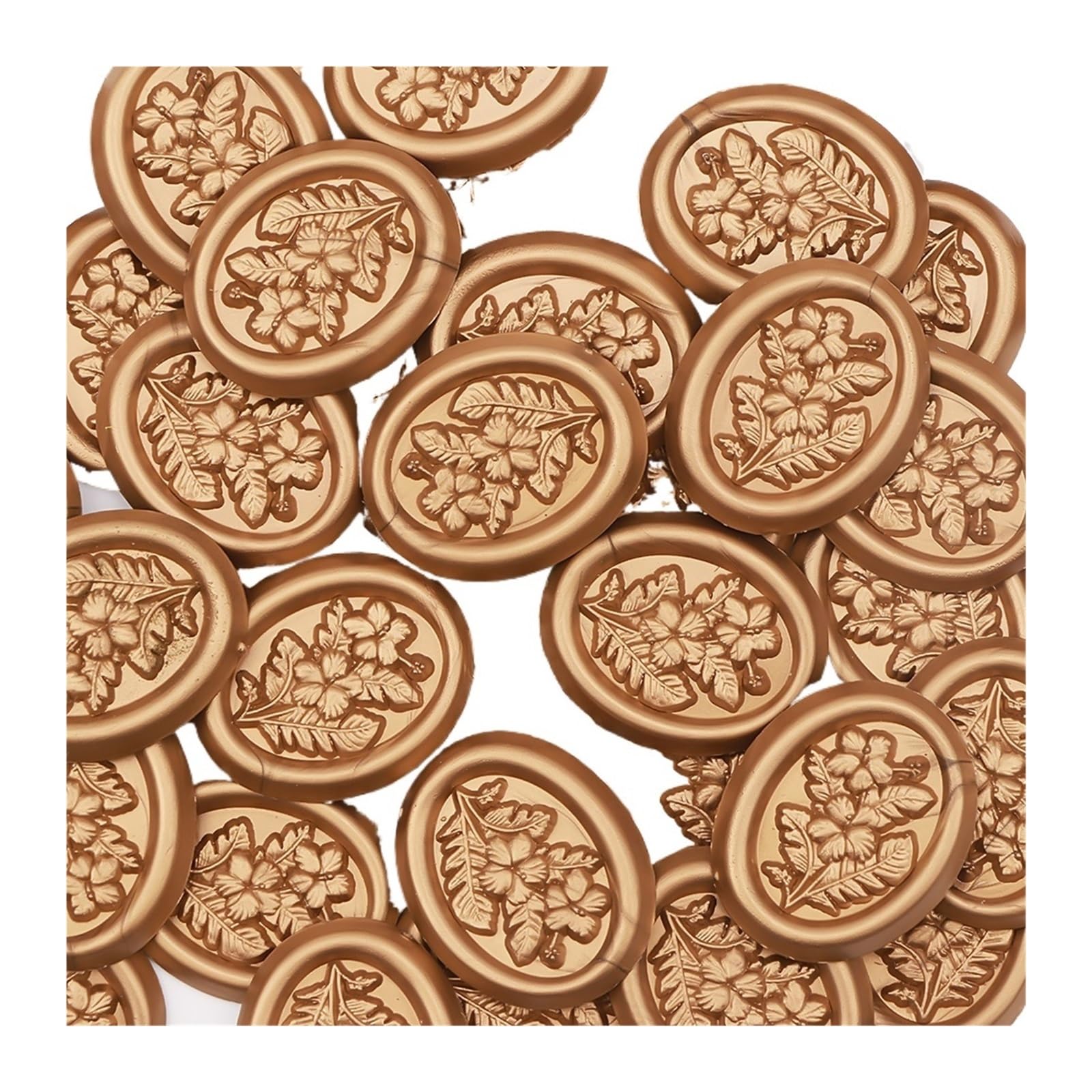 Efrjuwi Color 01 Wax Seal Stickers 25Pcs Oval - 3D Flower Wedding Invitation Envelope Botanical, Self- Adhesive Light Gold