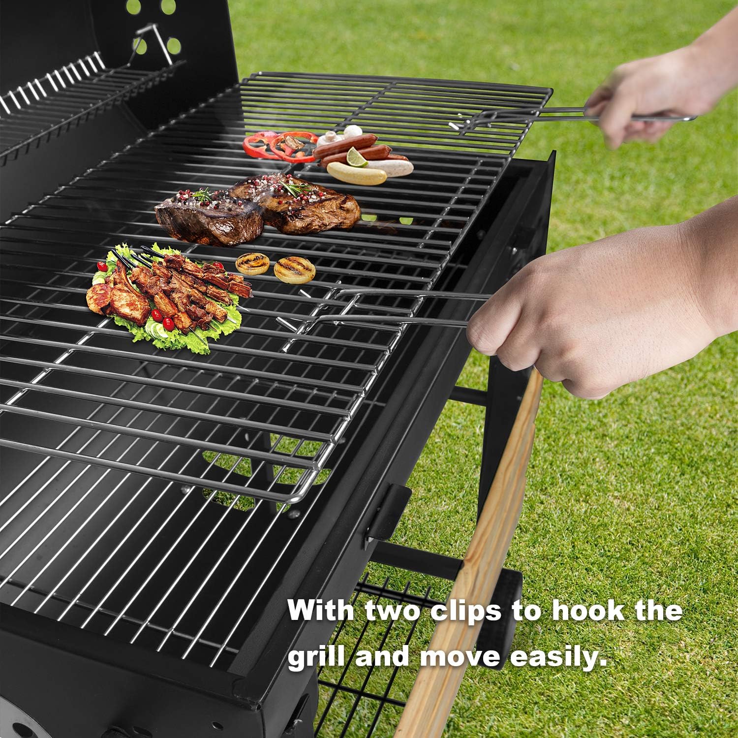 Barbecue à Charbon BBQ de Bois Barbecue de Jardin avec 2 Etagères en Bois (101×70.5×94.5CM) — vue 4